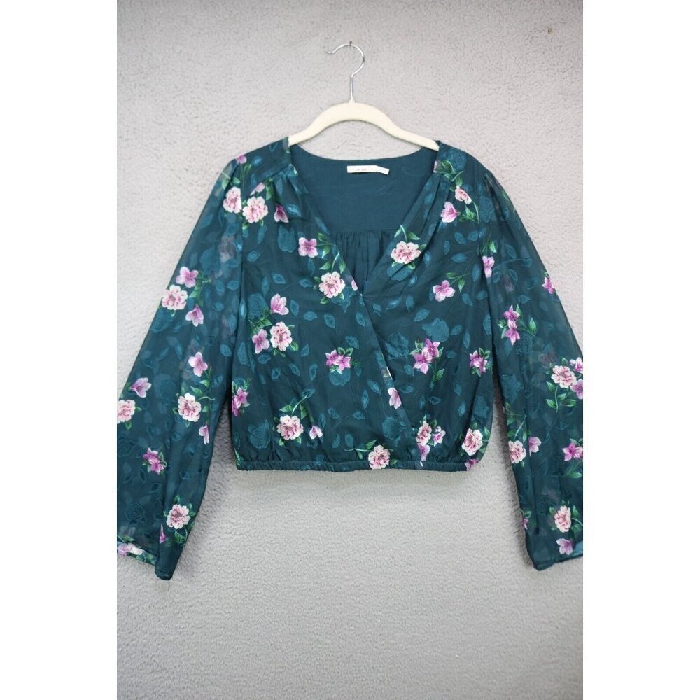 Mi Ami Long Sheer Puff Sleeve Cropped Floral Top-Medium-Elastic Waist-BOHO